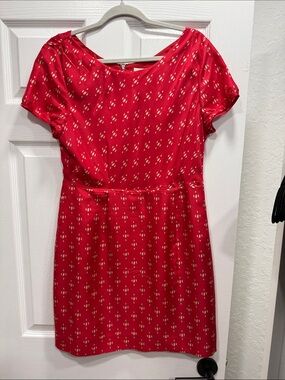 J. Crew Red Midi Dress with Cream Dot Pattern